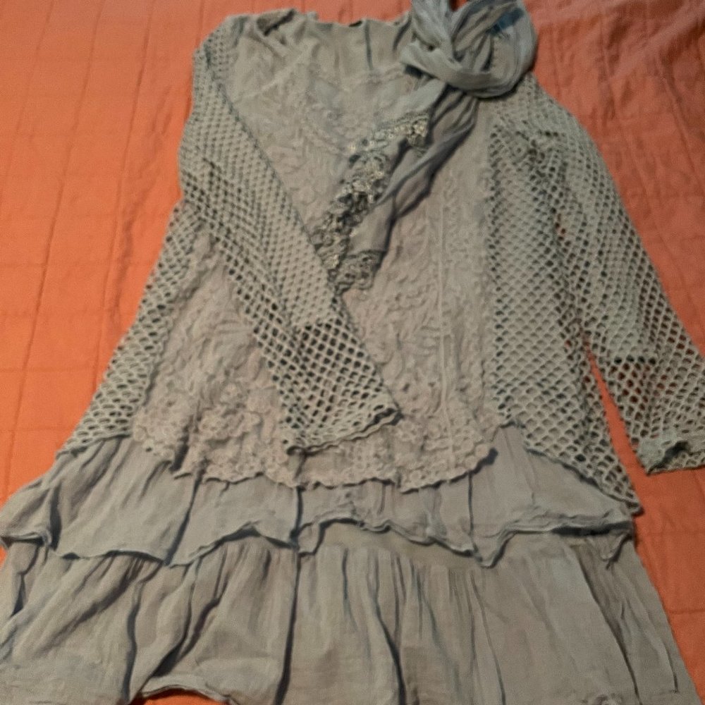 Sara Light Blue Embroidered Tunic